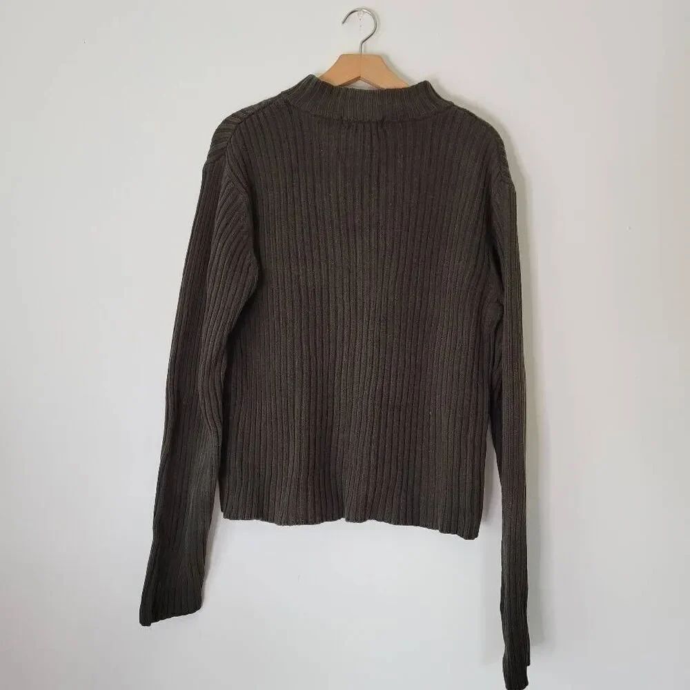 Eddie Bauer Men’s Ribbed Half Zip Sweater L Olive Green 100% Cotton Vintage Y2K - Picture 6 of 7